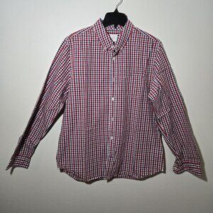 Gap Lived-In Button Up Shirt Men's Large Red Blue Plaid Long Sleeve